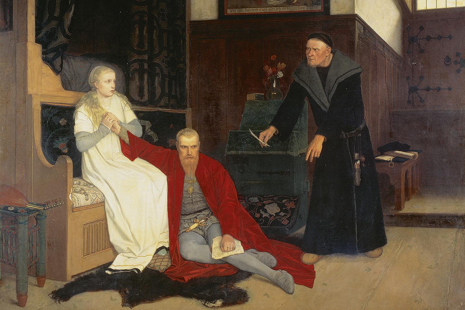 Erik XIV med sin hustru Karin Månsdotter och rådgivaren Jöran Persson.